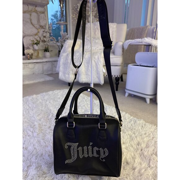 Juicy Couture Black Rhinestone Logo Mini Satchel With Adjustable Strap & Gold - Picture 4 of 15